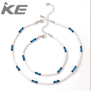 Blue Bead Jewelry Set White Beaded Bracelet Necklace Two Piece Set for girls for women low pri