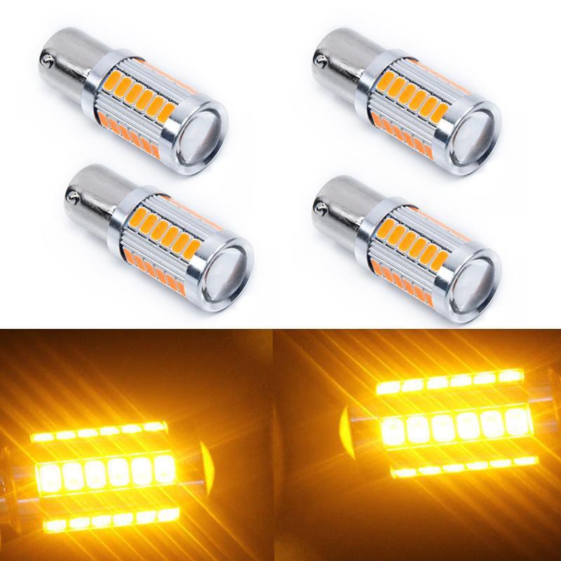 4pcs-new-alitech-4-ชิ้นสีเหลืองอำพัน-1156-ba15s-p21w-led-33smd-1156-yellow-signal-bulb-1156-ตูด1ขั้ว