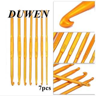 DUWEN ชุดเข็มตะขอถักโครเชต์ อลูมิเนียม ปลายคู่ สีทอง สําหรับถักโครเชต์ 7 ชิ้น