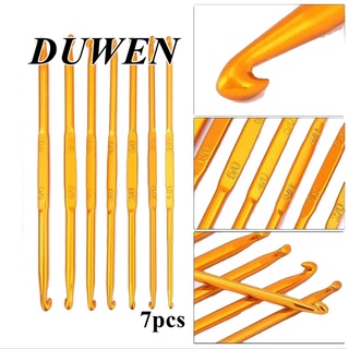 DUWEN ชุดเข็มตะขอถักโครเชต์ อลูมิเนียม ปลายคู่ สีทอง สําหรับถักโครเชต์ 7 ชิ้น