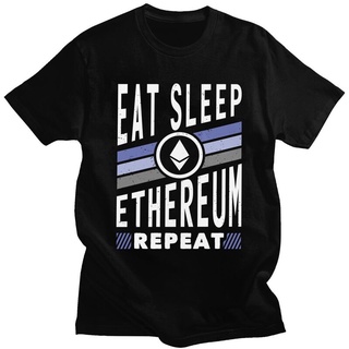 เสื้อยืดผู้ชายอินเทรนด์ในยุโรปและอเมริกาเสื้อยืดแขนสั้น คอกลม ผ้าฝ้าย พิมพ์ลาย Eat Sleep Ethereum สไตล์เรโทร สําหรับผู้ช