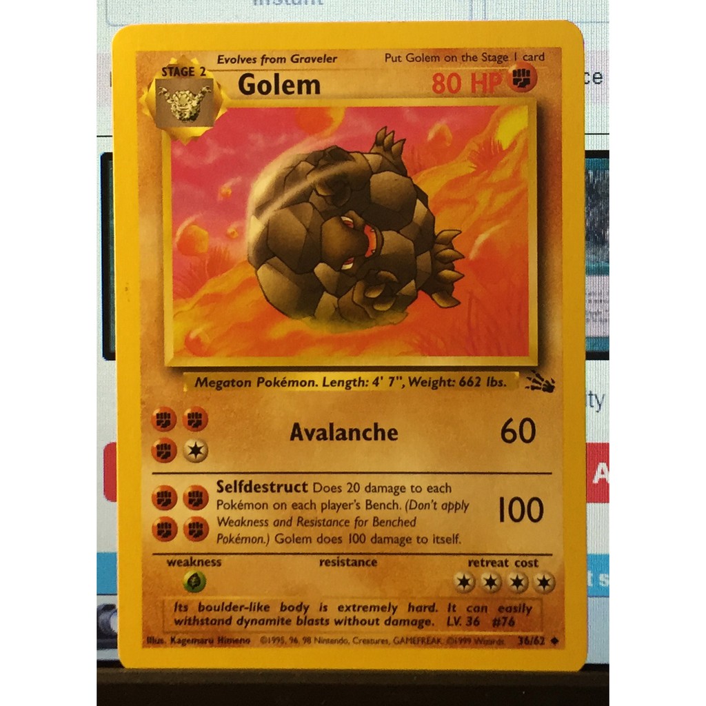 1995 golem pokemon card value 1st Edition (36) 1999 Fossil Listed cards may have imperfections. Pokmon Card- Golem 36/62 Non