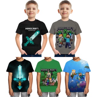 เสื้อยืด พิมพ์ลายการ์ตูนเกม Minecraft 3 มิติ ลําลอง แฟชั่น สําหรับเด็กผู้ชาย