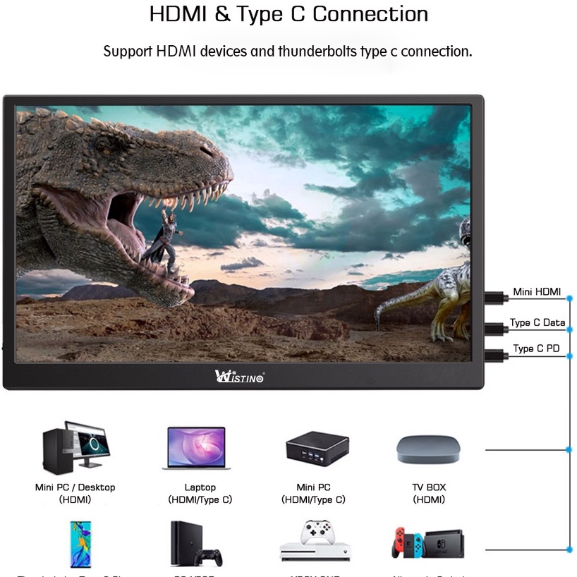 ภาพหน้าปกสินค้าWistino 13.3นิ้ว 1080P 60hz HDR อุปกรณ์หน้าจอมอนิเตอร์ IPS แบบพกพาสําหรับ office and Gaming Consloe Switch PS4 จากร้าน wistino37.th บน Shopee