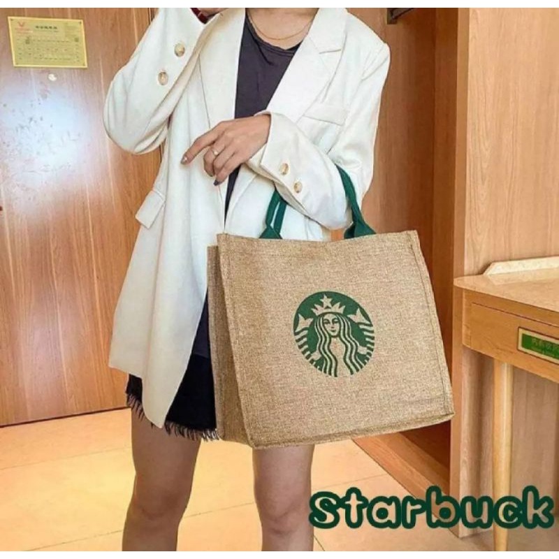 ภาพหน้าปกสินค้ากระเป๋าผ้า กระเป๋าถือกระสอบลายStarbucks สุดเก๋ จากร้าน beview_pcr บน Shopee