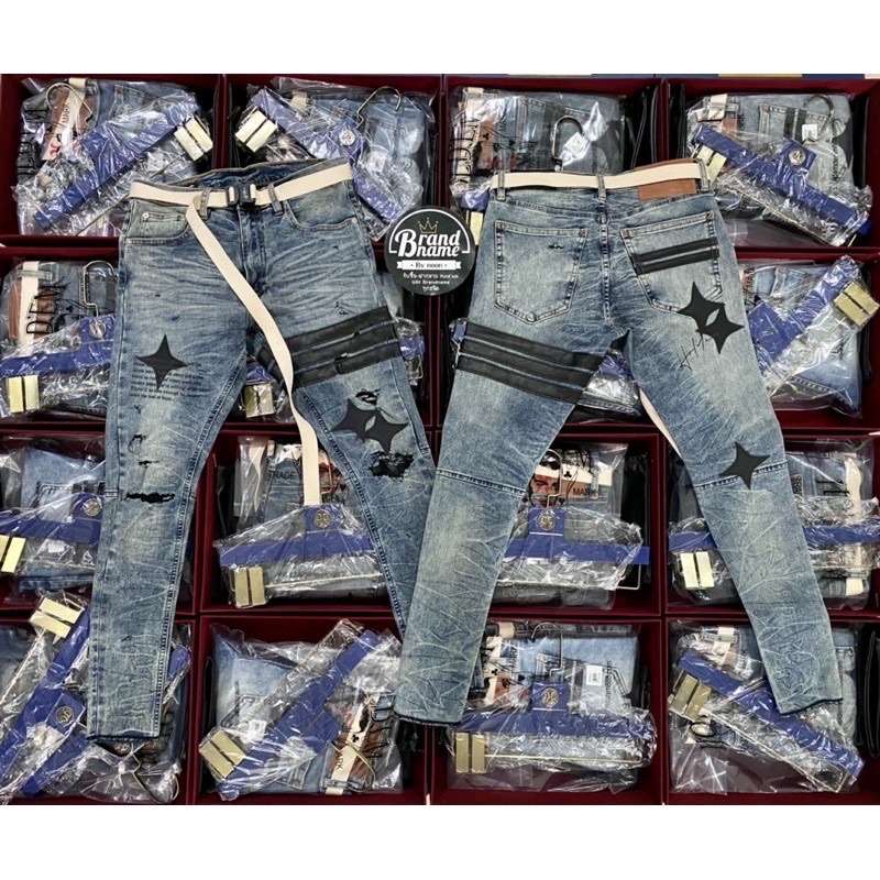 ส่งฟรี-พร้อมส่ง-ของแท้ล้าน-holdemdenim-holdem-indigo-on-black-destroyed-jeans-diamond-leather-patch