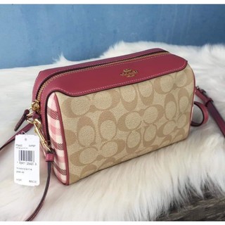 🎀 (สด-ผ่อน) หมอนมินิ ไม่มีหู สีเบจลาย สก๊อตชมพู Coach F76630 BENNETT CROSSBODY IN SIGNATURE CANVAS WITH GINGHAM PRINT