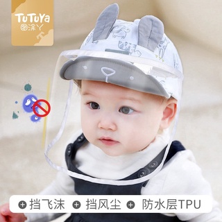 สินค้า TUTUYA หมวกพร้อมเฟสชิลด์ ป้องกันละอองน้ำลาย ไวรัส ผ้าฝ้าย ลายการ์ตูนกระต่าย สำหรับเด็กอายุ 0-3 ปี หมวกเด็กกันไวรัส