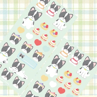 🐕‍🦺honeybun Mori sticker 🧁สติกเกอร์เนื้อด้าน PP ลายหมาโมริ เปิดคาเฟ่น่ารักๆ ทาร์ตผลไม้ เค้ก โซคิ้วท์🍰