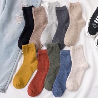 ถุงเท้าผ้าฝ้าย สีพื้น แฟชั่น สไตล์ญี่ปุ่น สำหรับผู้หญิง