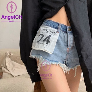 Angelcity ※ กางเกงยีนขาสั้น เอวสูง ทรงหลวม แต่งพู่ ขนาดใหญ่ เหมาะกับฤดูร้อน สําหรับสตรี 2021
