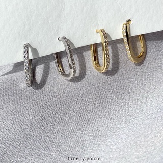 finely.yours 925 Stering Silver Jewelry| ต่างหูห่วงเงินแท้ 92.5% ทรงรี ประดับพลอย zircon // Twinkle Hoops Earrings