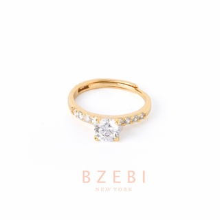 BZEBI แหวนแฟชั่น แต่งเซอร์คอเนีย ประดับคริสตัล สีทอง ปรับได้ สไตล์เกาหลี สําหรับผู้หญิง 70r