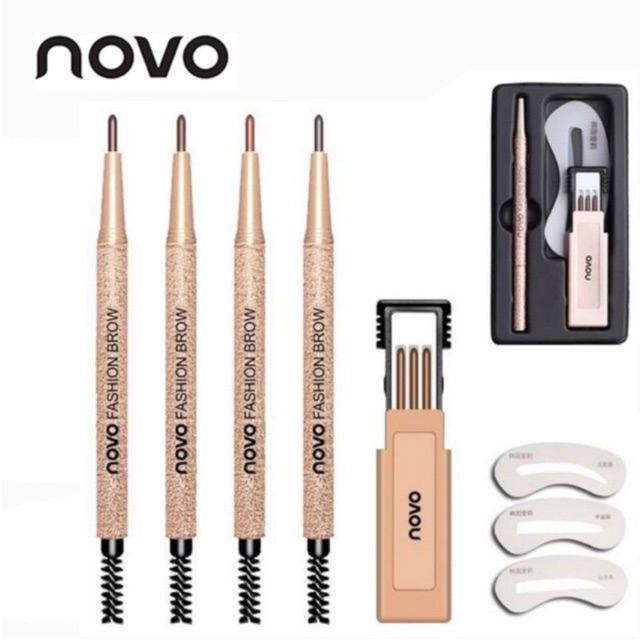ภาพสินค้า5146(ใหม่/ของแท้) Novo Eyebrow ดินสอเขียนคิ้ว แถมไส้ดินสอ + บล๊อกคิ้ว 3 ชิ้น จากร้าน novo_shop บน Shopee ภาพที่ 3