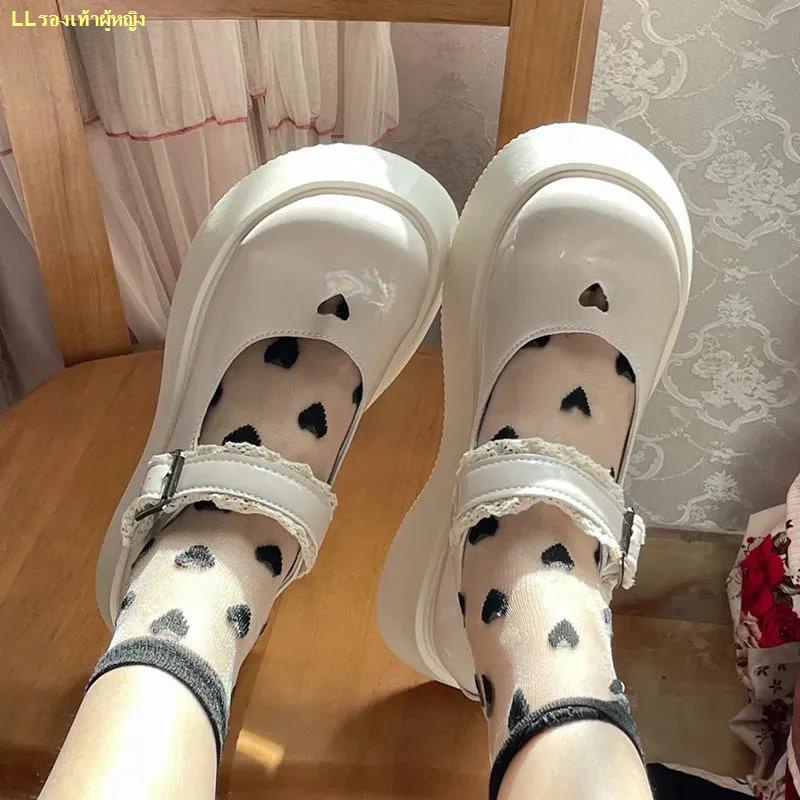 spot-รองเท้าแมรี่เจนสีขาวน้ำนมอ่อนโยนผู้หญิง-2022-ใหม่ด้านล่างหนายกนิ้วเท้ารอบรองเท้าหนังขนาดเล็กกับกระโปรง