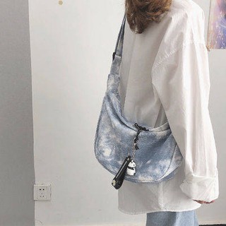 กระเป๋าผ้าสายยาว/ ญี่ปุ่น - Haimbuch เก๋กระเป๋าผ้าใบย้อมสีมัดหญิง เกาหลีใต้ Ins สไตล์สาวนักเรียนกระเป๋า Messenger ไหล่เก