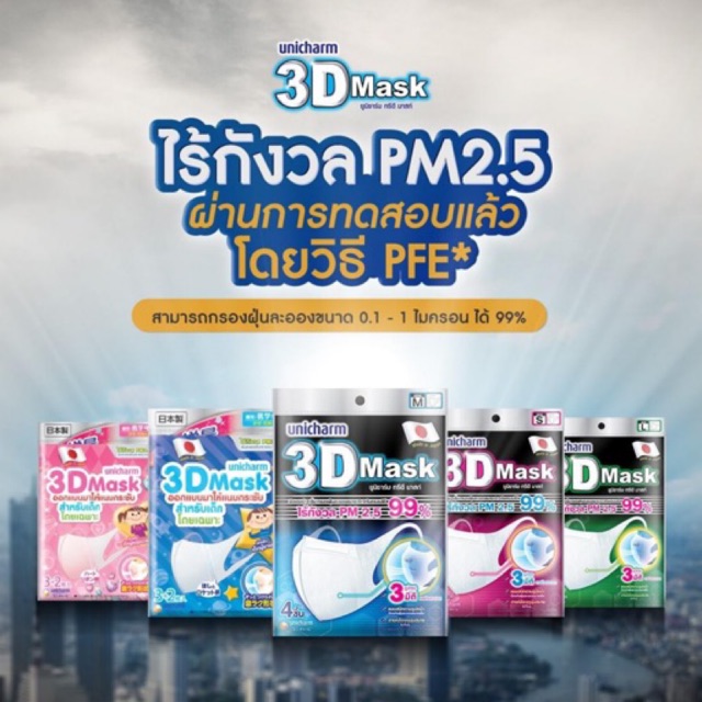 หน้ากากอนามัย-กันฝุ่นละออง-pm2-5-หน้ากากอนามัยมาตรฐาน-n95-unicharm-3d-mask-หน้ากากเด็ก-สามดี