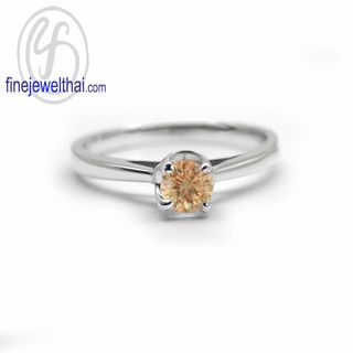 FINEJEWELTHAI-แหวนซิทริน-แหวนเงินแท้-ซิทรินแท้-แหวนเพชรCZ-พลอยประจำเดือนเกิด-Citrine-Silver-Ring-R1295ct