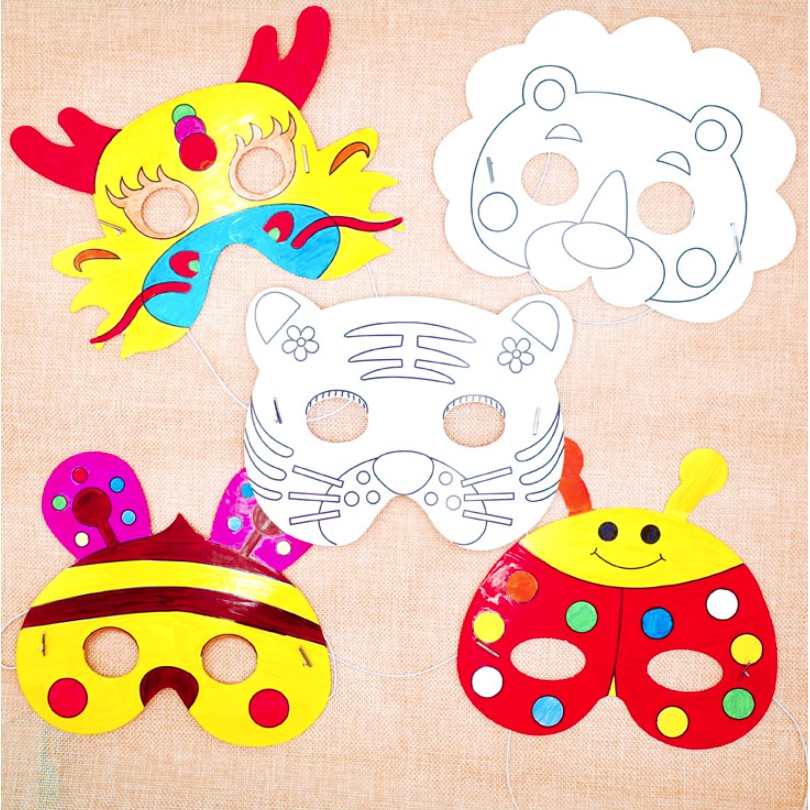 diy-mask-หน้ากากระบายสี-หน้ากากลายการ์ตูนสัตว์ไม่มีสีให้นะคะ