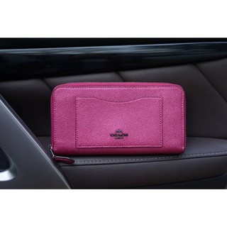 (ผ่อน0%) กระเป๋าสตางค์ ซิปรอบ หนังแท้ สีชมพู เมทัลลิค ใบยาว COACH F21068 ACCORDION ZIP WALLET