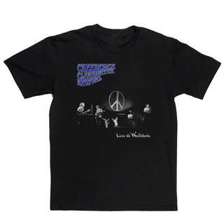 เสื้อยืดผ้าฝ้ายCOTTON เสื้อยืด พิมพ์ลายอัลบั้ม Creedence Clearwater Revival Live At WoodstockS-5XL