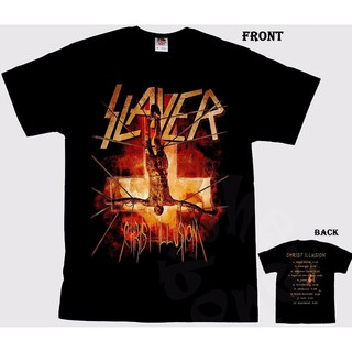 【ใหม่】【hot sale】Mens Fashion Cotton T-shirt SLAYER Christ Illusion American Thrash Metal Band T Shirt Funny Tshirts LuI