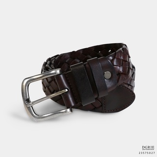 Curve Leather Belt Knit-เข็มขัดหนังถักสีน้ำตาล
