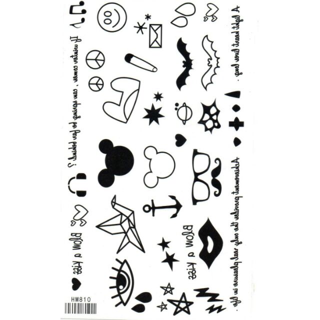tattoo-fashion-แท็ททู-สติ๊กเกอร์-mickey-mouse-ดาว-star-ค้างคาว-bat-แว่น-หัวใจ-heart-hm810