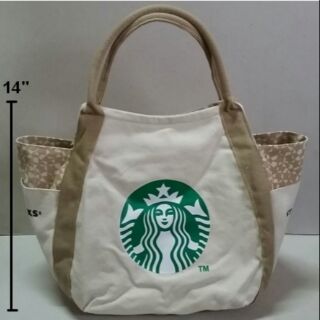 กระเป๋าสะพายทรงเหลี่ยม ผ้า มีผ้าซับในคะ ขนาด 14x14x8.5 นิ้ว ลาย สตาร์บัค Starbucks