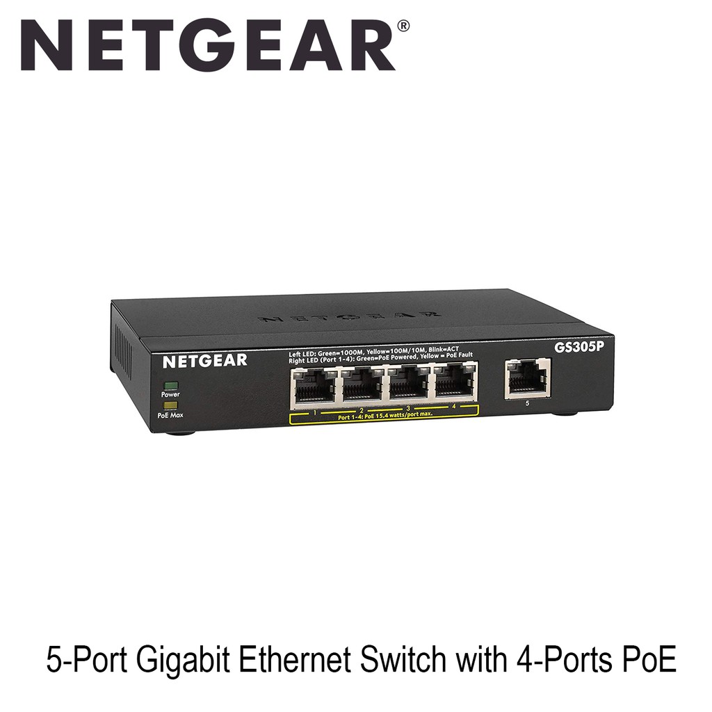 Netgear (GS305P) 5Port Gigabit Switch with 4Ports PoE ประกัน