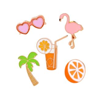 Hot Jewelry Fashion New Cartoon Brooch Beautiful Cool Summer Coconut Tree Orange Orange Juice Glasses Pin