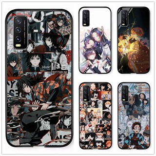 เคสโทรศัพท์มือถือกระจกนิรภัย แบบแข็ง กันกระแทก ลายการ์ตูนอนิเมะ Demon Slayer: Kimetsu No Yaiba สําหรับ Vivo Y20 y20S Y12s