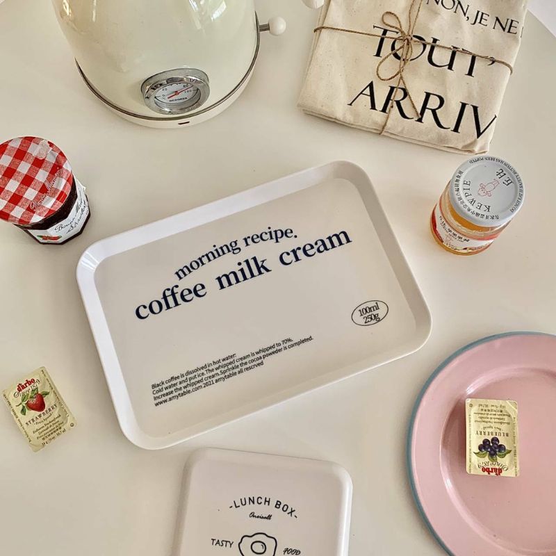 พร้อมส่ง-ถาดเสิร์ฟสีขาว-morning-recipe-coffee-milk-cream