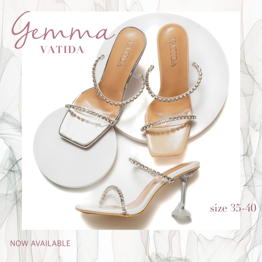 ภาพหน้าปกสินค้า(  In stock ) รองเท้าส้นสูง สายคาดเส้นเล็ก ส้นแก้ว แบบหรู Size 35-40 รุ่น Gemma