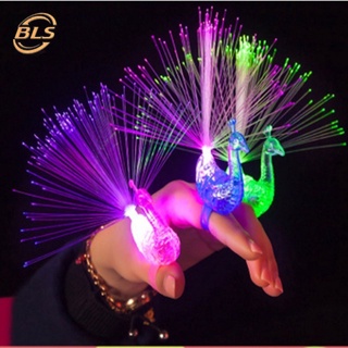 แหวนไฟเบอร์ออปติก LED รูปนกยูง เรืองแสง หลากสีสัน สําหรับเด็ก จํานวน 1 ชิ้น