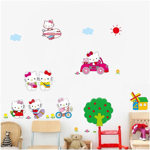 zooyoo-สติ๊กเกอร์ติดผนัง-hello-kitty-cat-wall-sticker-สติ๊กเกอร์ห้องเด็ก-kt-cat-wallpaper