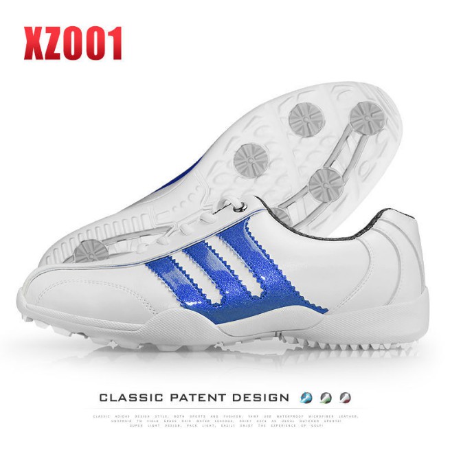 รองเท้ากอล์ฟหนัง-pgm-xz001-สีขาวแถบน้ำเงิน