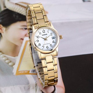 ภาพหน้าปกสินค้านาฬิกา Casio รุ่น LTP-V002G-7B2  นาฬิกาข้อมือผู้หญิง สายสแตนเลส- สีทอง/หน้าขาว สินค้าของแท้ 100% รับประกันสินค้า 1 ปี ที่เกี่ยวข้อง