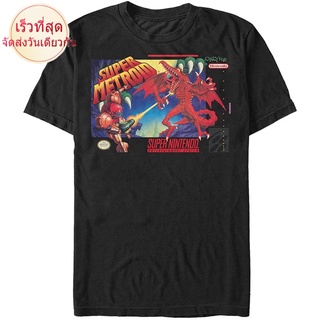 เสื้อยืดผู้ชายแฟชั่น Mens Nintendo Super Metroid Box Art T-Shirt men เสื้อ ยืด ผู้ชาย คอกลม โอเวอร์ ไซส์