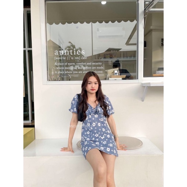 mm2903-เดรสดอก3สี-มินิเดรสลายดอกแขนบอลลูน-ผ้าวูลพีชพิมพ์ลาย-ชุดใส่แล้วน่ารักมากๆค่ะ-มีเชือกผูกผมแถม1เส้นน้า