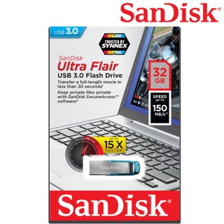 สินค้า SanDisk Ultra Flair USB3.0 32GB Flash Drive อ่าน150MB/s Blue (SDCZ73_032G_G46B) เมมโมรี่ การ์ด แซนดิส แฟลซไดร์ฟ โน๊ตบุ๊ค