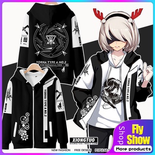 Game Nier: เสื้อสเวตเตอร์แฟชั่นสําหรับผู้ชาย/ผู้หญิงแขนยาวมีฮู้ดลาย 3D Automata ขนาดพลัส