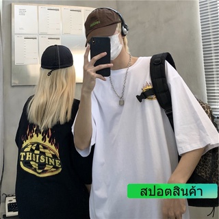 เกาหลี  รุ่นล่าสุด  ลวดลายด้านหลัง  นิยมหลวม  คอกลม  เสื้อยืด  2สี  M~3XL