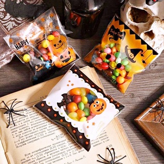 ถุงฝากาว OPP แพค 50-100 ใบ Halloween 3 ลาย ใส่คุกกี้ บราวนี่ ฝาปิดแถบกาว soft cookie ทอฟฟี่ ลายน่ารัก