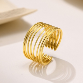 สินค้า Vnox แหวนเปิด หลายเส้น ชุบทอง ปรับขนาดได้ เก๋ไก๋ มินิมอล เครื่องประดับสําหรับผู้หญิง