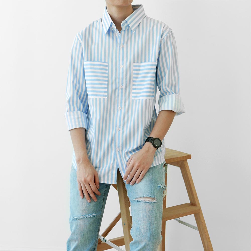 ภาพหน้าปกสินค้าDouble pocket stripe shirt 9 (56-15) จากร้าน hob.studios บน Shopee
