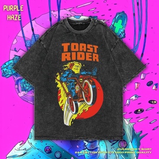 เสื้อยืด ขนาดใหญ่ พิมพ์ลาย Haze Toast Rider สีม่วง | หินล้างทําความสะอาด | เสื้อยืด ลายการ์ตูน | เสื้อยืด ขนาดใหญ่ | สไต