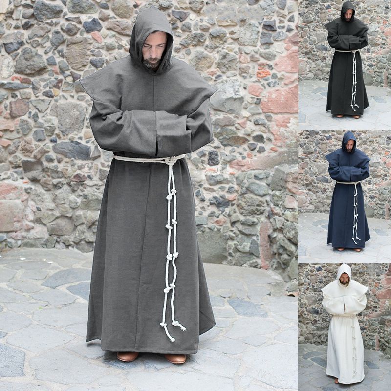 Unisex Men Medieval Renaissance Priest Monk Robe Hooded Halloween ...