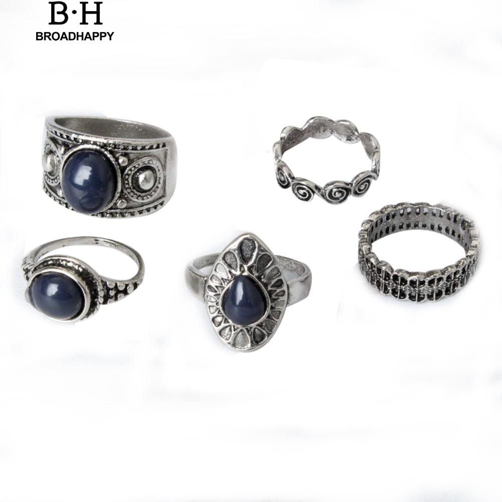 broadhappy-5-ชิ้น-เซ็ตโบฮีเมียนวินเทจสีฟ้าหินแหวนโลหะผสมผู้หญิงที่มีเสน่ห์-แหวนเกลี้ยง