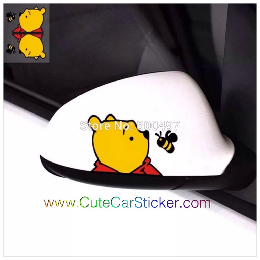 สติ๊กเกอร์-หมีพูห์-ติดกระจกมองข้าง-pooh-กับผึ้ง-1คู่-car-decal-sticker
